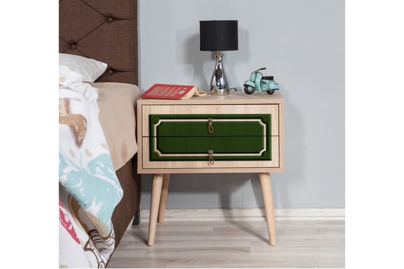 Brokind Nattbord 60 cm med Oppbevaring 2 Skuffer DEikor - Natur/Grønn - Møbler - Bord - Avlastningsbord - Sengebord & nattbord