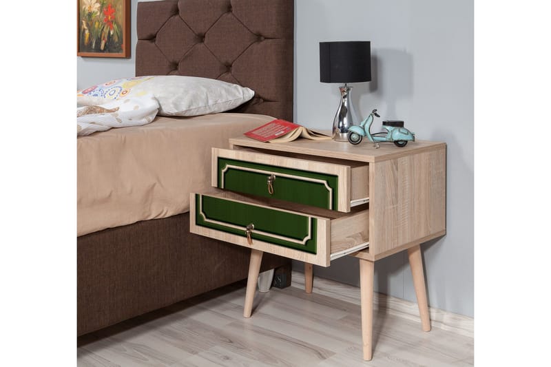 Brokind Nattbord 60 cm med Oppbevaring 2 Skuffer DEikor - Natur/Grønn - Møbler - Bord - Avlastningsbord - Sengebord & nattbord