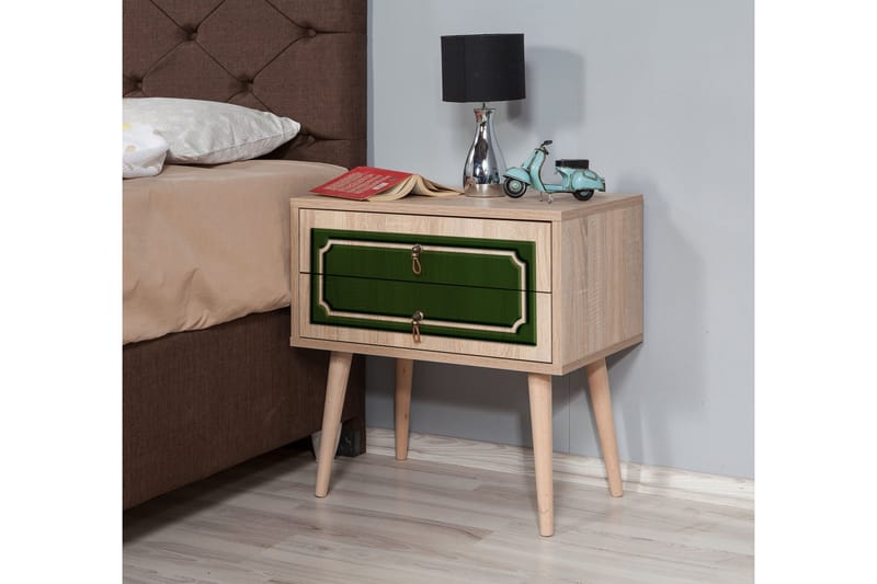 Brokind Nattbord 60 cm med Oppbevaring 2 Skuffer DEikor - Natur/Grønn - Møbler - Bord - Avlastningsbord - Sengebord & nattbord