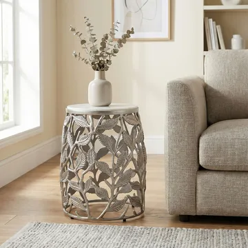 Ceron Rundt sidebord 40 cm med marmortopp - hvit sølv - Møbler - Bord - Avlastningsbord - Lampebord & sidebord