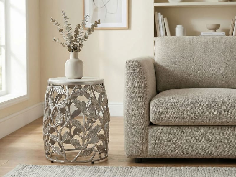 Ceron Rundt sidebord 40 cm med marmortopp - hvit sølv - Møbler - Bord - Avlastningsbord - Lampebord & sidebord