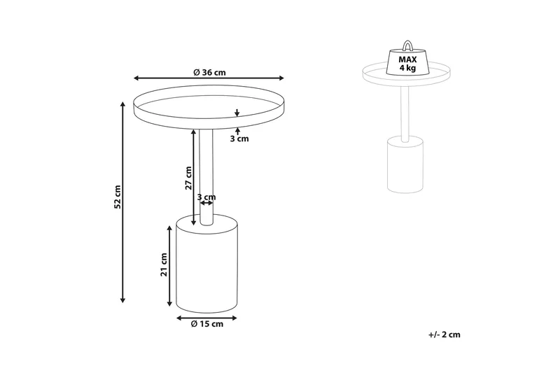 Charis Sidebord 36 cm - Gull/Hvit - Møbler - Bord - Avlastningsbord - Lampebord & sidebord