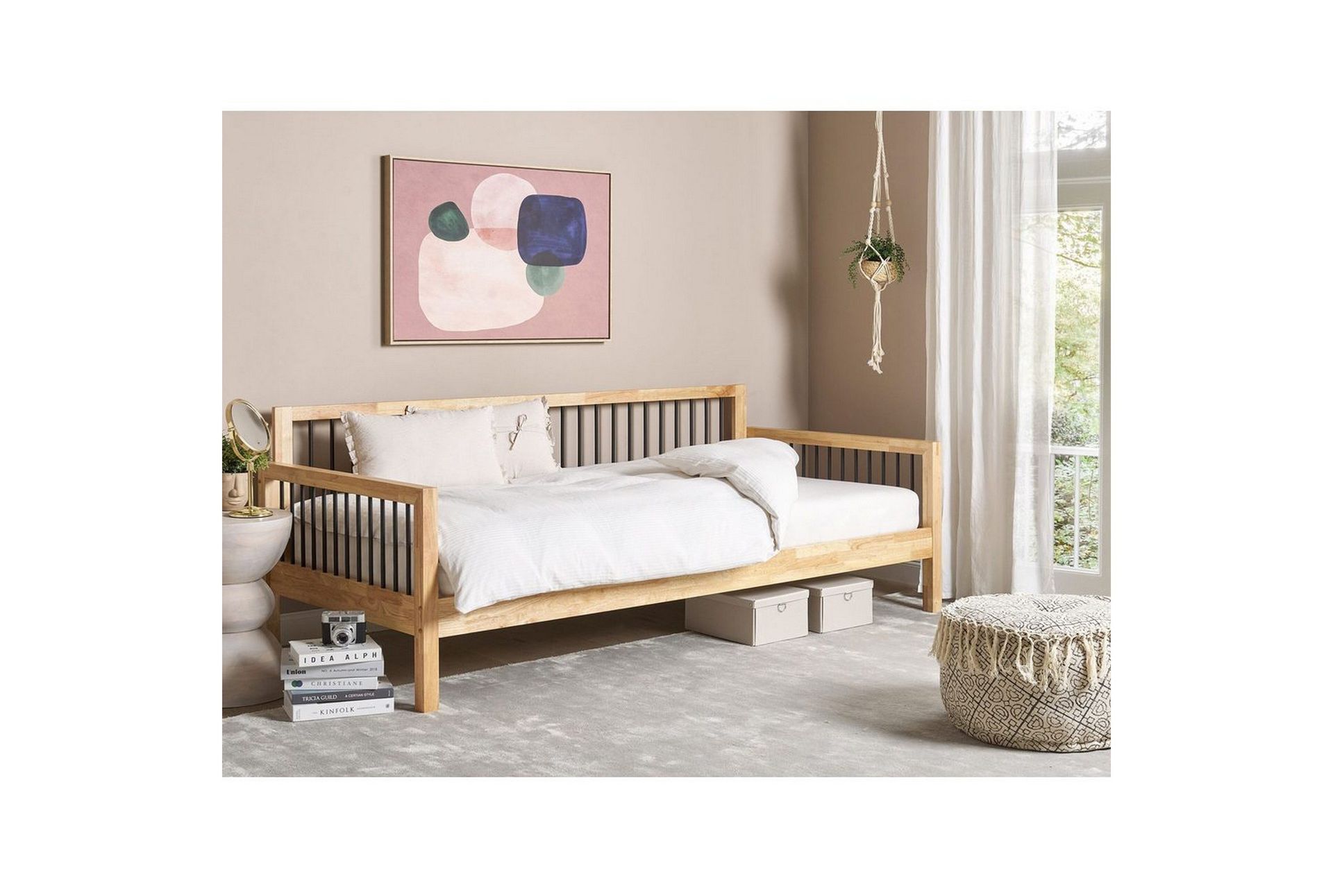 Dagbädd Beliani Tricot med lamellram Light wood -