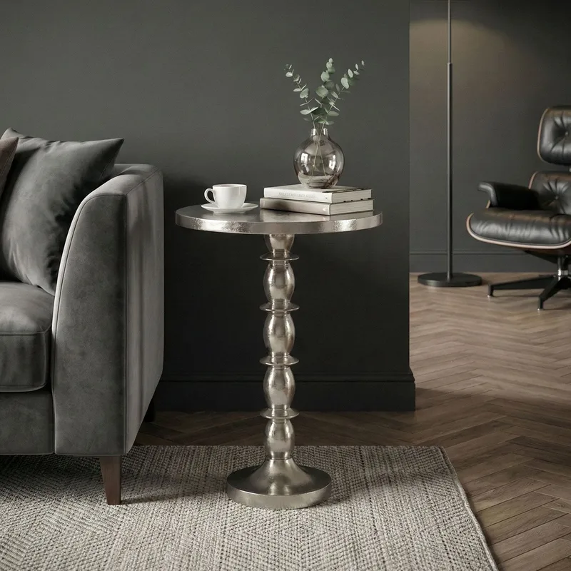 Dalor rundt sidebord 40 cm i aluminium med rå finish - sølv - Møbler - Bord - Avlastningsbord - Konsollbord