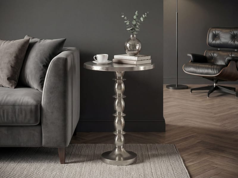 Dalor rundt sidebord 40 cm i aluminium med rå finish - sølv - Møbler - Bord - Avlastningsbord - Konsollbord