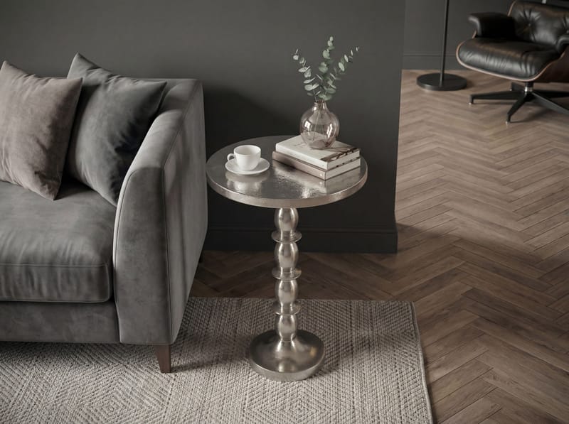 Dalor rundt sidebord 40 cm i aluminium med rå finish - sølv - Møbler - Bord - Avlastningsbord - Konsollbord