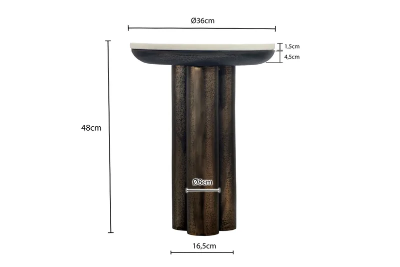 Dalvor rundt sidebord 36 cm i metall med marmorplate - hvit og svart - Møbler - Bord - Avlastningsbord - Konsollbord