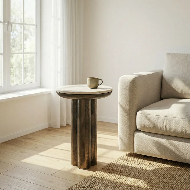 Dalvor rundt sidebord 36 cm i metall med marmorplate - hvit og svart - Møbler - Bord - Avlastningsbord - Konsollbord