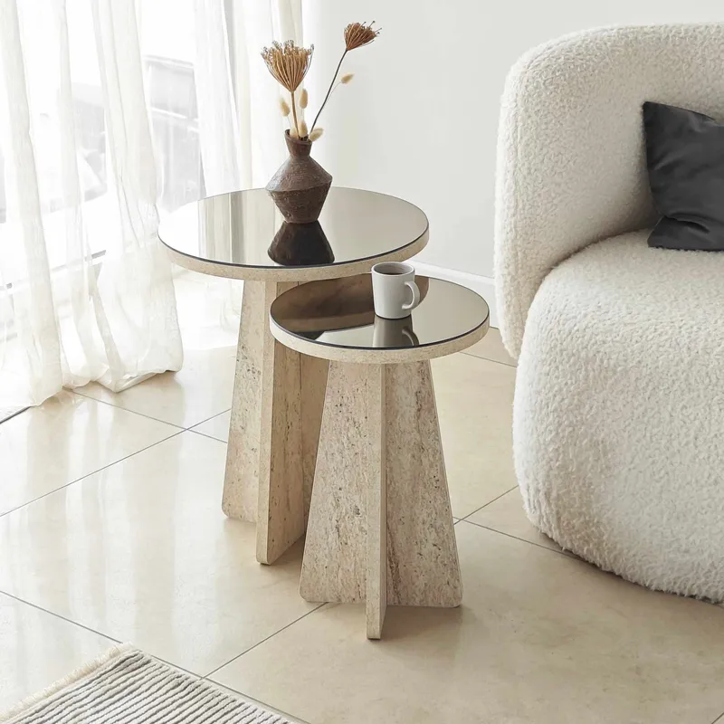 Dasina sidebord 2 deler 50 cm - Travertin/Bronse - Møbler - Bord - Avlastningsbord - Settbord