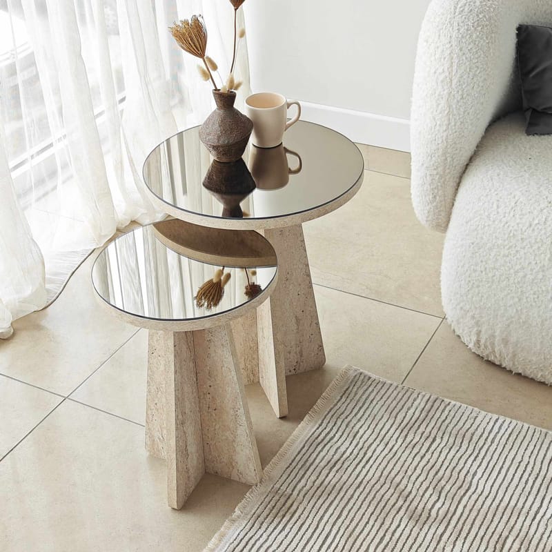 Dasina sidebord 2 deler 50 cm - Travertin/Bronse - Møbler - Bord - Avlastningsbord - Settbord