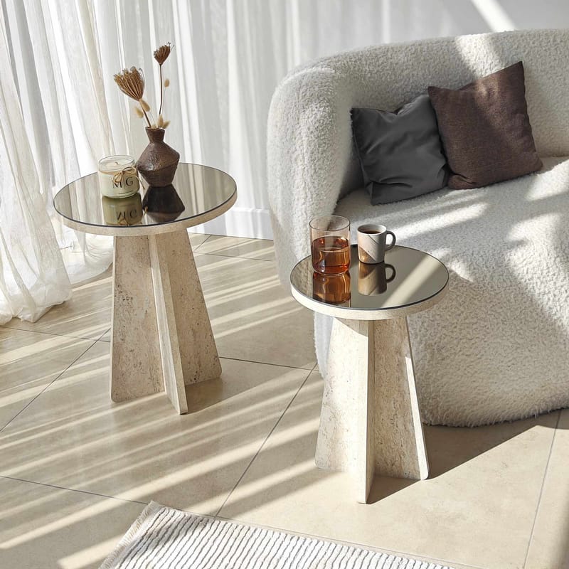 Dasina sidebord 2 deler 50 cm - Travertin/Bronse - Møbler - Bord - Avlastningsbord - Settbord