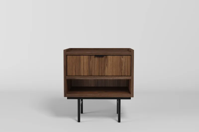 Dravo Nattbord 40 cm, Warmia valnøtt med svarte metallben