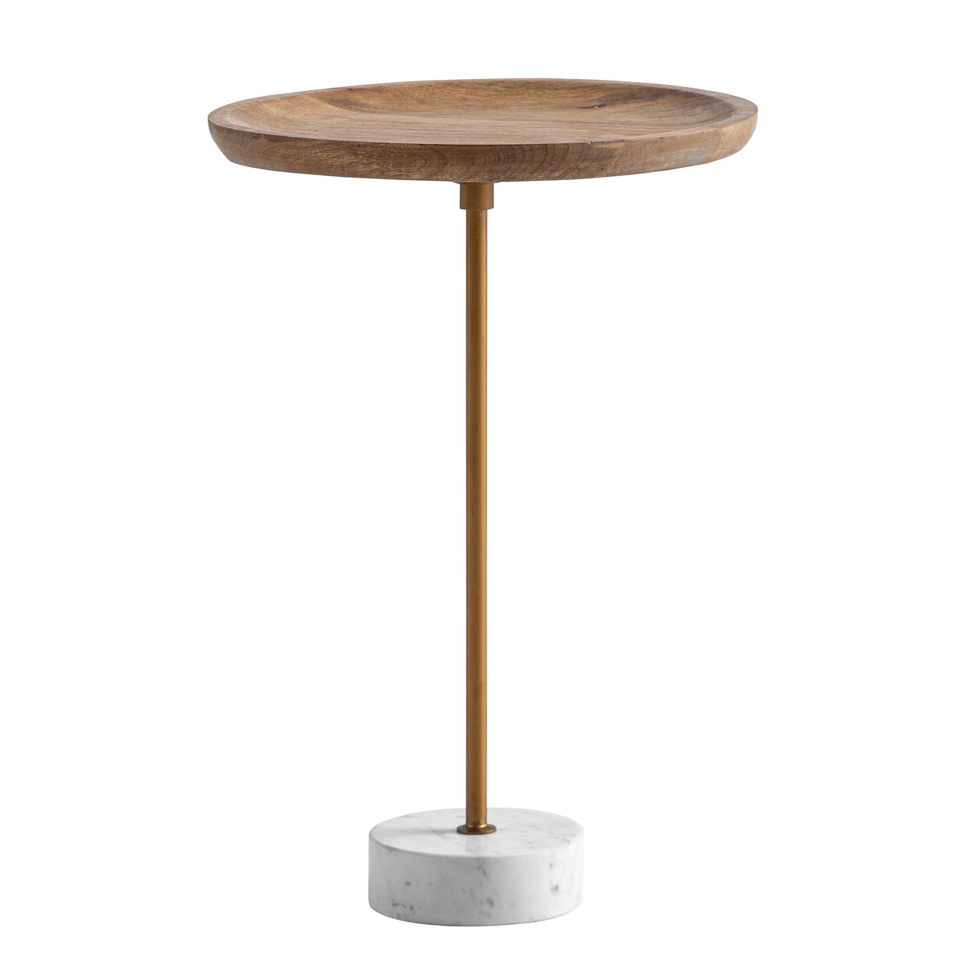 Eliela sidebord 40 cm rundt - varm mørkebrun, gull og hvit