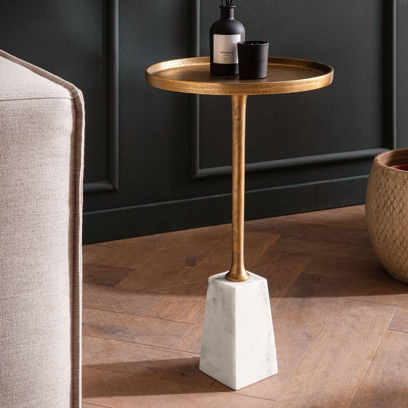 Eliilo sidebord 34 cm - antikk gullfarge og hvit marmor - Møbler - Bord - Avlastningsbord - Konsollbord