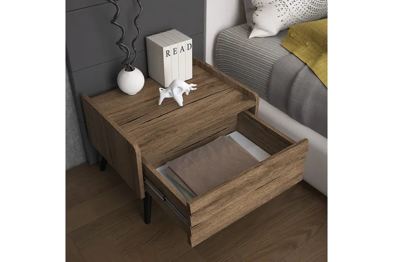 Elspet Nattbord 60 cm - Valnøtt - Møbler - Bord - Avlastningsbord - Sengebord & nattbord