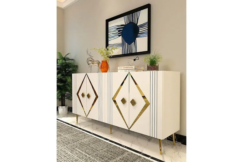 Elvon Konsollbord 150 cm - Hvit/Gull - Møbler - Bord - Avlastningsbord - Gangbord