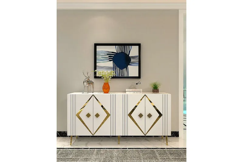 Elvon Konsollbord 150 cm - Hvit/Gull - Møbler - Bord - Avlastningsbord - Gangbord