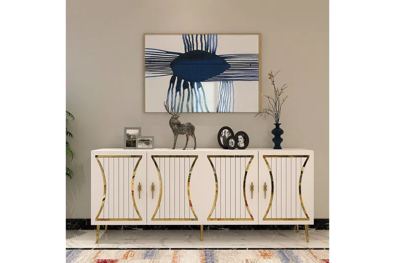 Falra Konsollbord 150 cm - Hvit/Gull - Møbler - Bord - Avlastningsbord - Gangbord