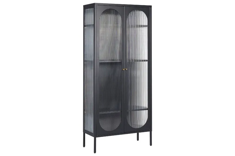 Foxton Vitrinskap 80 cm med Oppbevaring i Metall og Glass, Svart