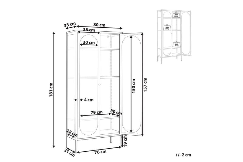 Foxton Vitrinskap 80 cm med Oppbevaring i Metall og Glass - Svart - Oppbevaring - Skap - Vitrineskap