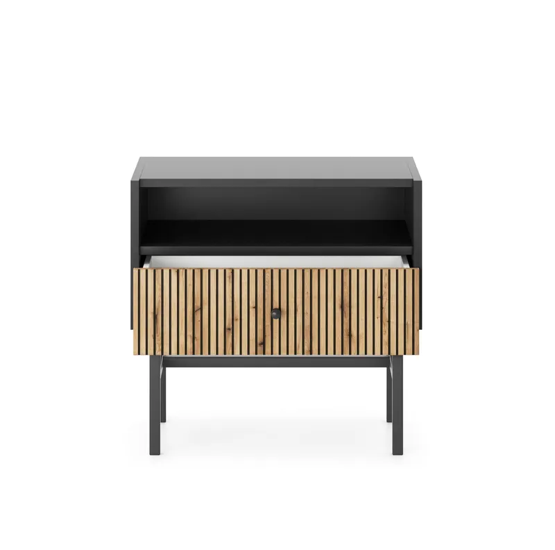 Francisca Nattbord 55 cm - Svart/Eik - Møbler - Bord - Avlastningsbord - Sengebord & nattbord