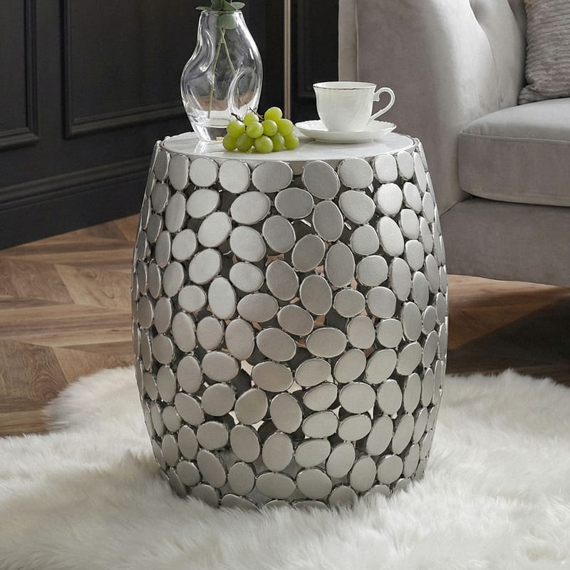 Galara sidebord 40 cm - Hvit og sølvfarget - Møbler - Bord - Avlastningsbord - Lampebord & sidebord