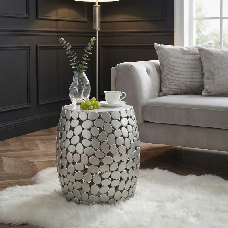 Galara sidebord 40 cm - Hvit og sølvfarget - Møbler - Bord - Avlastningsbord - Lampebord & sidebord