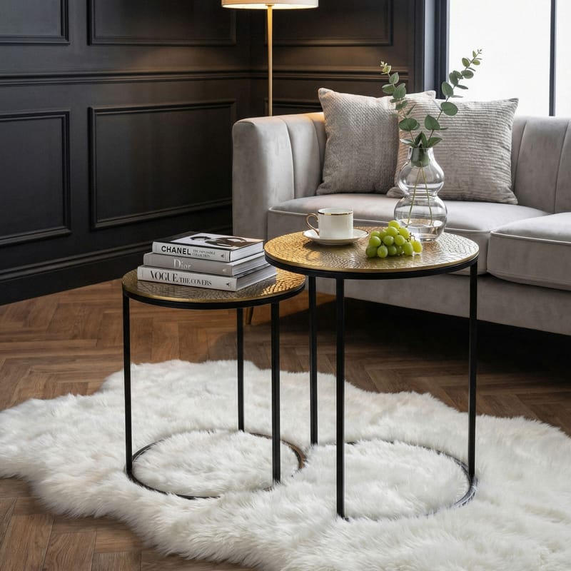 Galela settbord 40 cm sett med 2 - Gullfarget og svart - Møbler - Bord - Avlastningsbord - Settbord