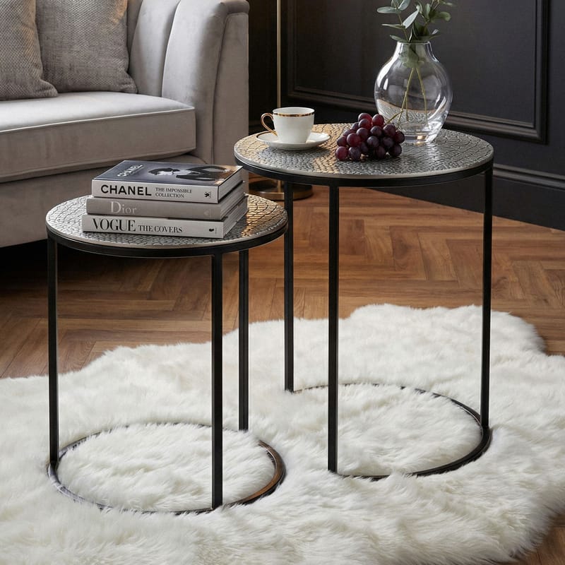 Galela settbord 40 cm sett med 2 - Sølvfarget og svart - Møbler - Bord - Avlastningsbord - Settbord