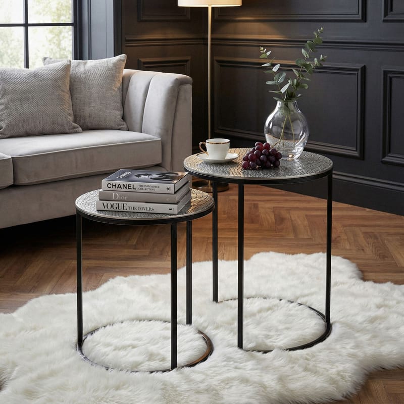 Galela settbord 40 cm sett med 2 - Sølvfarget og svart - Møbler - Bord - Avlastningsbord - Settbord