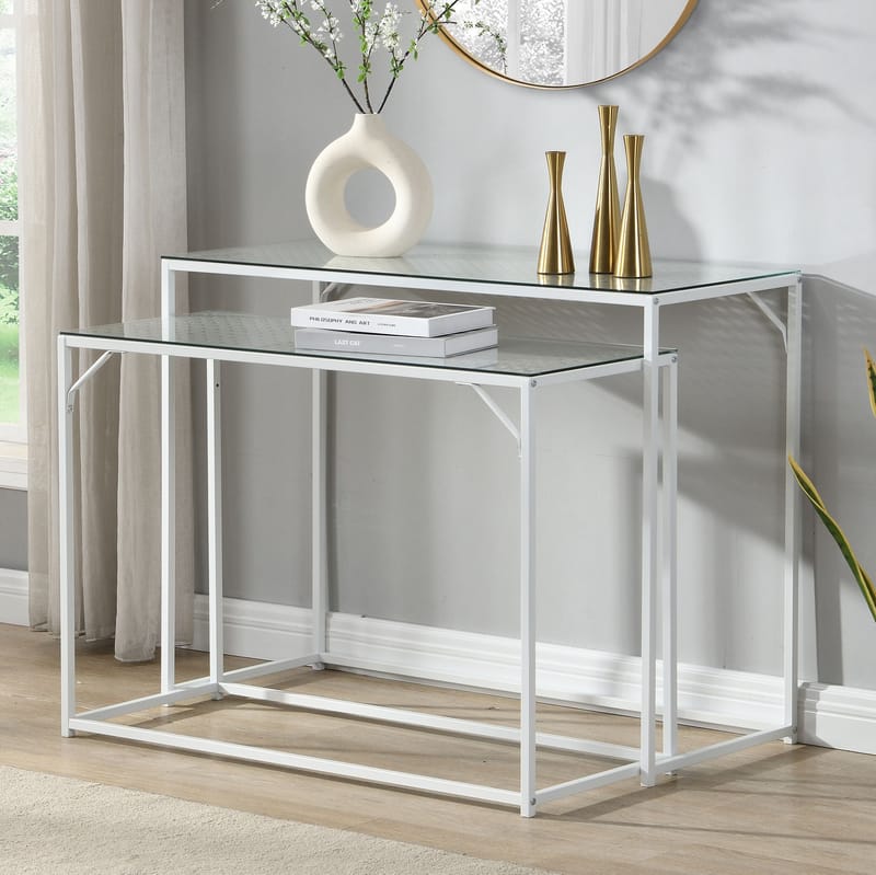 Galora konsollbord 100 cm sett med 2 - Gjennomsiktig og matt hvit - Møbler - Bord - Avlastningsbord - Settbord