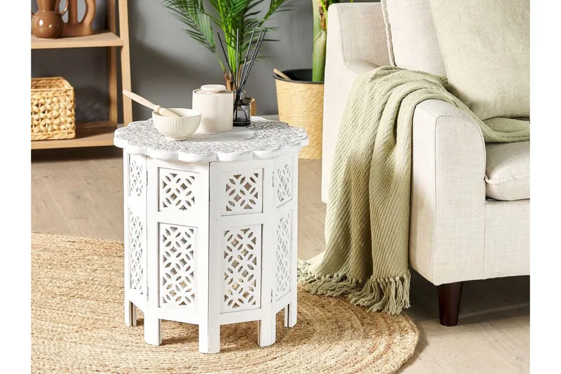 Garry Sidebord 44 cm - Hvit/Grå/Lyst tre - Møbler - Bord - Avlastningsbord - Lampebord & sidebord