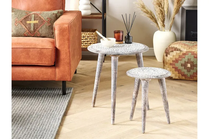 Gavin Settbord 41 cm - Hvit/Mørkt tre - Møbler - Bord - Avlastningsbord - Settbord