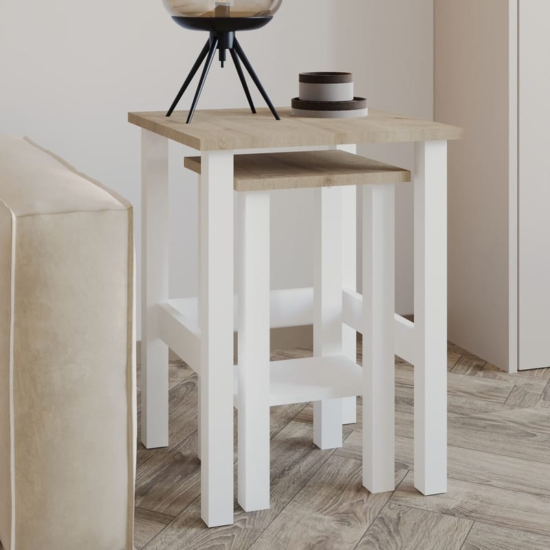 Ginallie Sidebord sett 45x60 cm - Hvit og safireik - Møbler - Bord - Avlastningsbord - Lampebord & sidebord