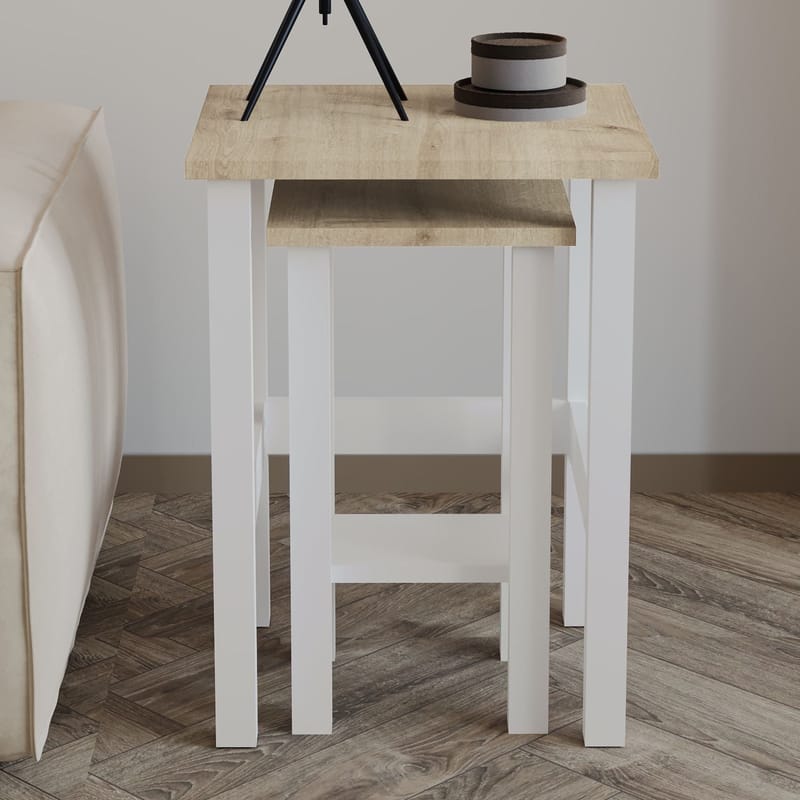 Ginallie Sidebord sett 45x60 cm - Hvit og safireik - Møbler - Bord - Avlastningsbord - Lampebord & sidebord