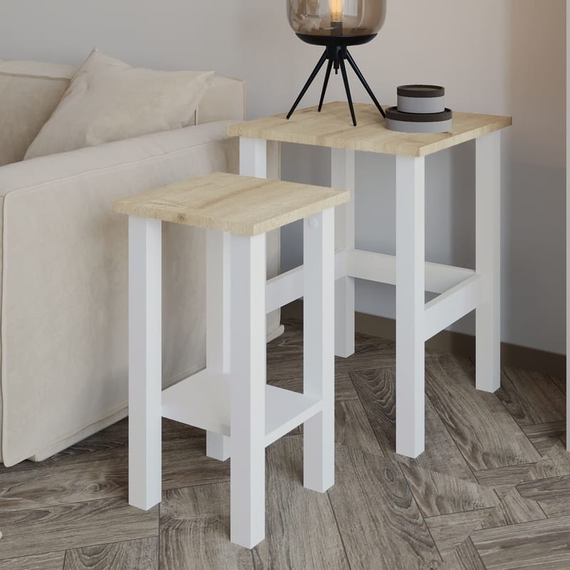 Ginallie Sidebord sett 45x60 cm - Hvit og safireik - Møbler - Bord - Avlastningsbord - Lampebord & sidebord