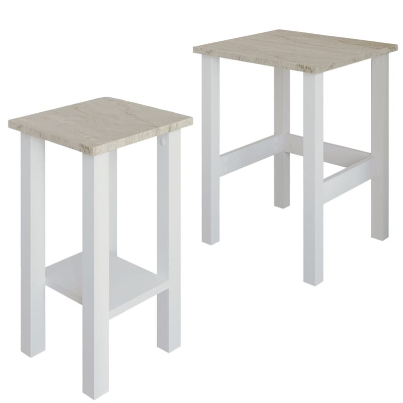 Ginallie Sidebord sett 45x60 cm - Hvit og travertin - Møbler - Bord - Avlastningsbord - Lampebord & sidebord