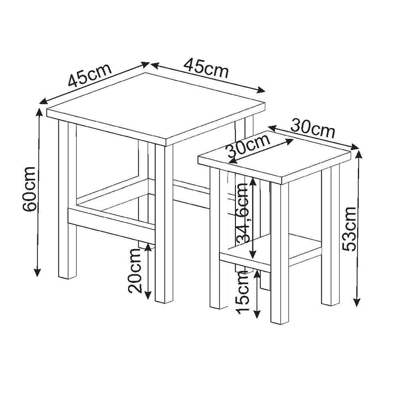 Ginallie Sidebord sett 45x60 cm - Hvit og travertin - Møbler - Bord - Avlastningsbord - Lampebord & sidebord