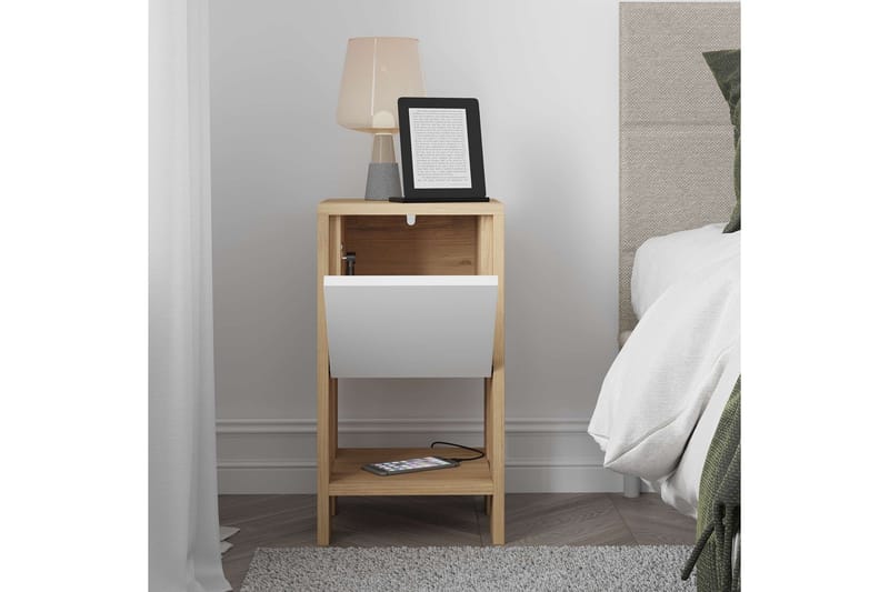 Haelyn Nattbord 30 cm - Eik/Hvit - Møbler - Bord - Avlastningsbord - Sengebord & nattbord