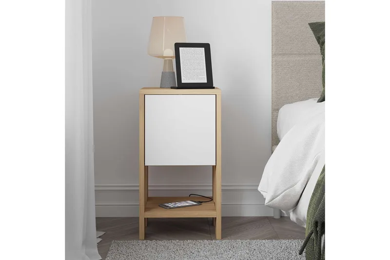 Haelyn Nattbord 30 cm - Eik/Hvit - Møbler - Bord - Avlastningsbord - Sengebord & nattbord