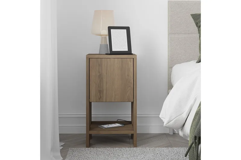 Haelyn Nattbord 30 cm med Tre- og Valnøttutseende, Oppbevaring med Hylle - Brun - Møbler - Bord - Avlastningsbord - Sengebord & nattbord