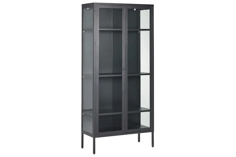 Harty Vitrinskap 80 cm i Glass og Metall, Svart
