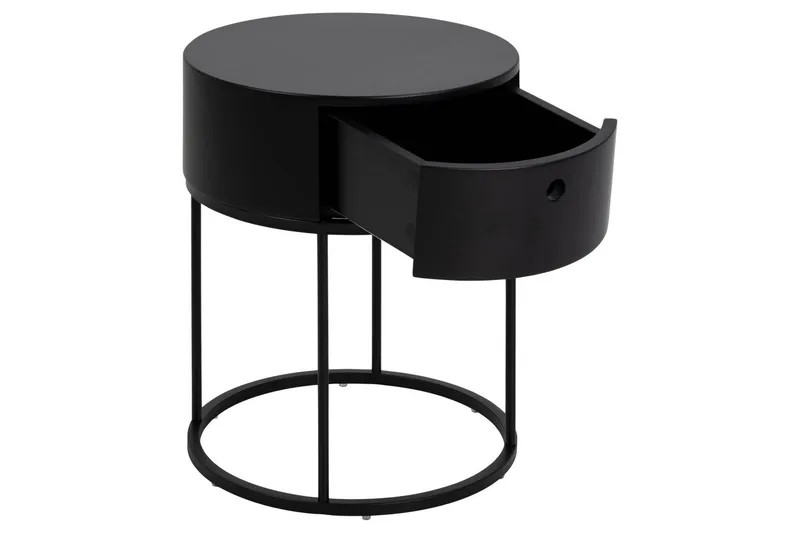 Hastane Nattbord 40 cm Rund i Tre med Metallunderstell - Svart - Møbler - Bord - Avlastningsbord - Sengebord & nattbord