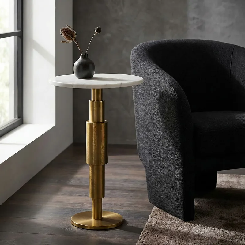 Heluna sidebord 37 cm - hvit marmor og gull - Møbler - Bord - Avlastningsbord - Konsollbord