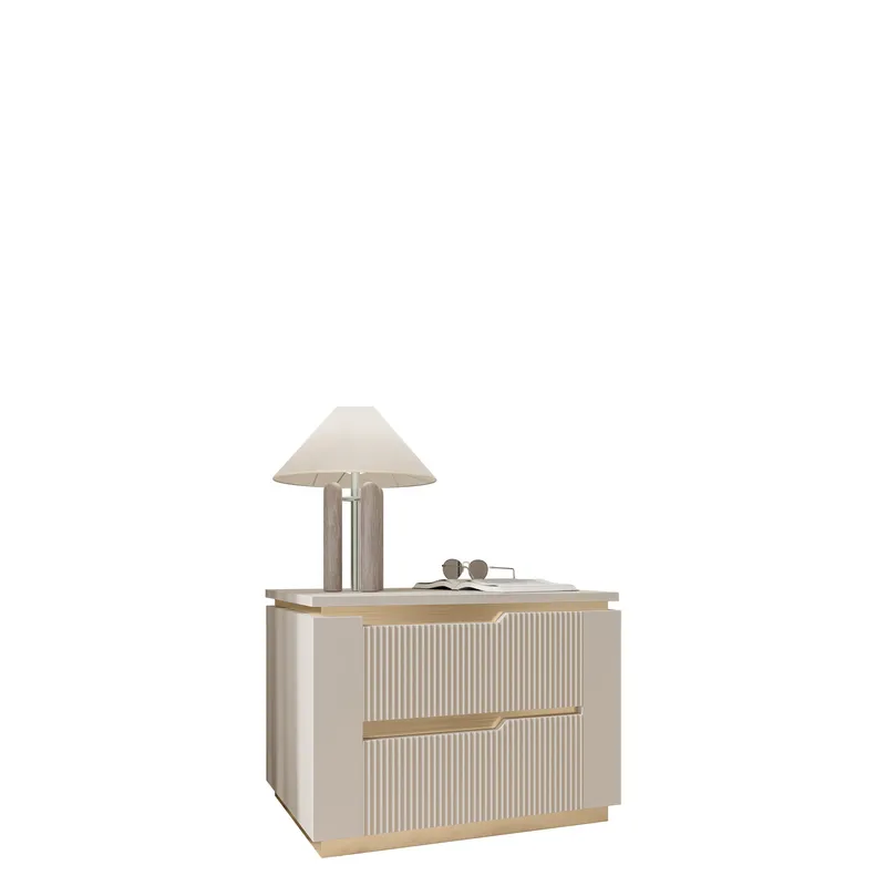 Hilafin Nattbord i Malt Tre med Oppbevaring og Skuffer, Beige