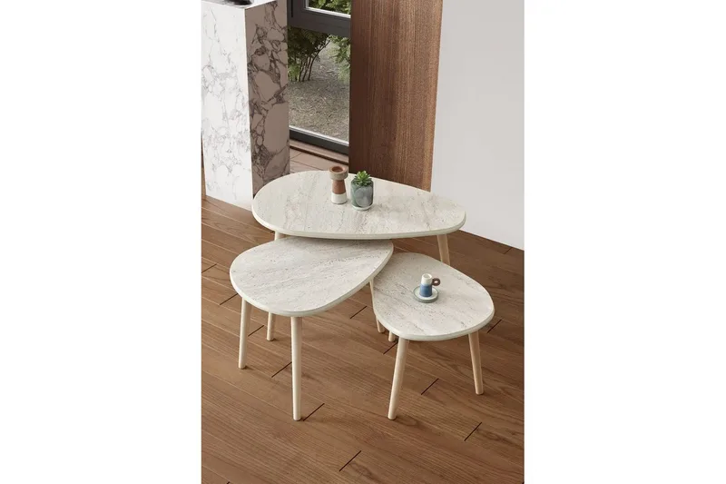 Horatio Sett med bord 80 cm - Sand - Møbler - Bord - Avlastningsbord - Settbord