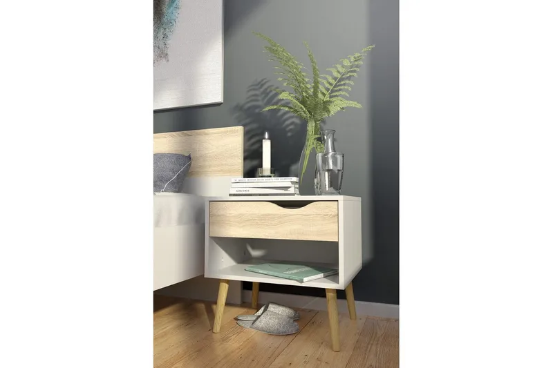 Hostafranc Sengebord 50,2 cm - Hvit - Møbler - Bord - Avlastningsbord - Sengebord & nattbord