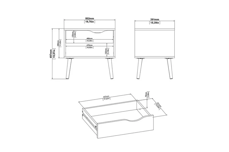 Hostafranc Sengebord 50,2 cm - Hvit - Møbler - Bord - Avlastningsbord - Sengebord & nattbord