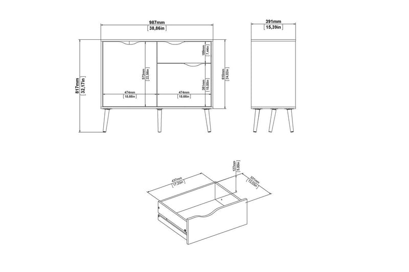 Hostafranc Skjenk 98,7 cm - Hvit - Oppbevaring - Oppbevaringsmøbler - Sideboard & skjenker