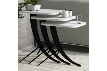 Hovdane Settbord 45 cm 3 Bord - Hvit/Svart - Møbler - Bord - Sofabord